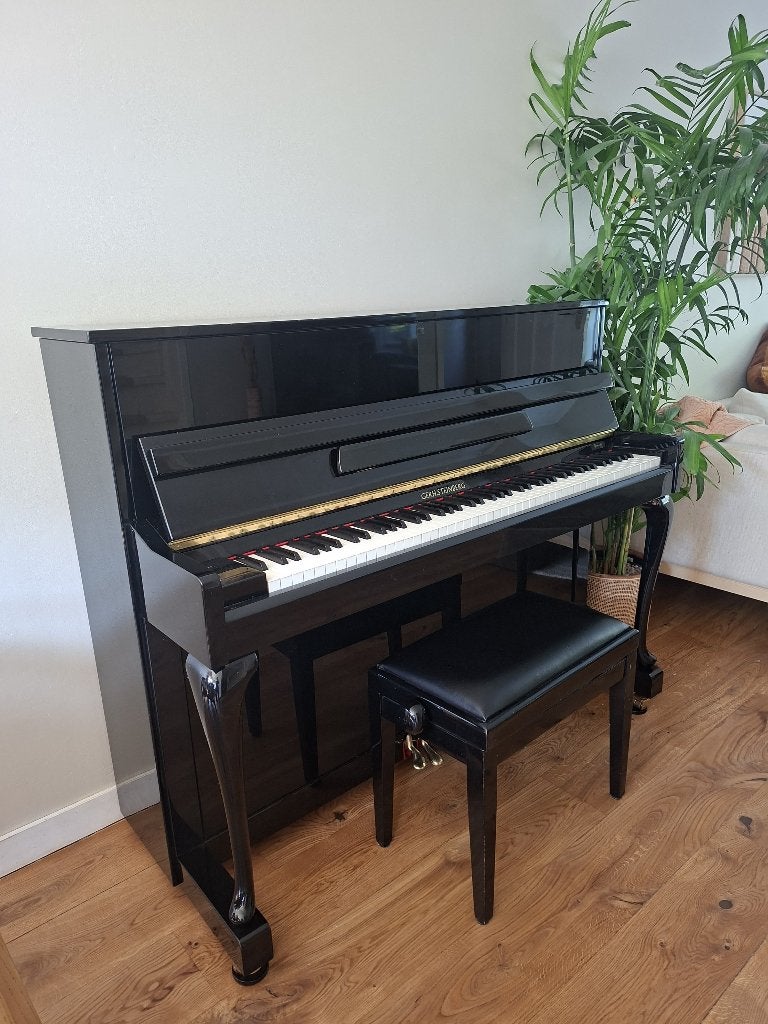 Prachtige zwarte hoogglans Gerh. Steinberg piano met bankje!, Ophalen, Zwart, Zo goed als nieuw, Piano