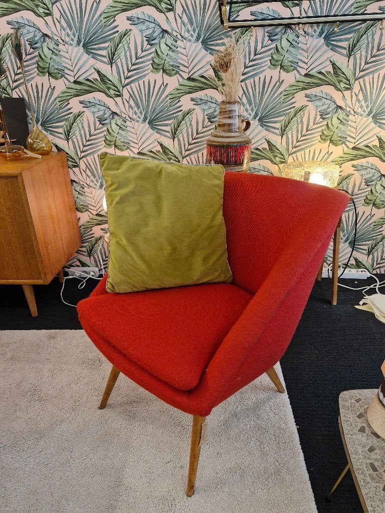 Vintage clubfauteuil rood 70s, Huis en Inrichting, Fauteuils, Ophalen, Minder dan 50 cm, Gebruikt, .