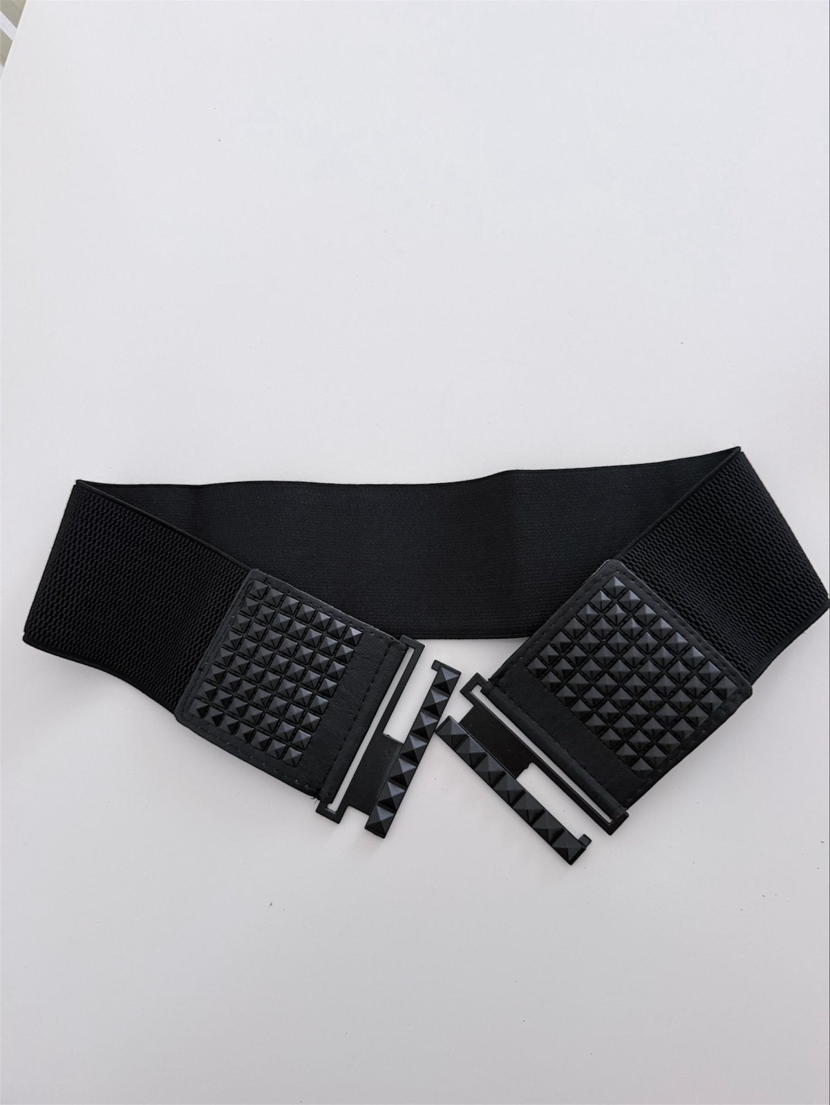 Elastische riem spike|piramide studs|zwart, 80 tot 90 cm, 5 cm of meer, Zwart, Tailleriem