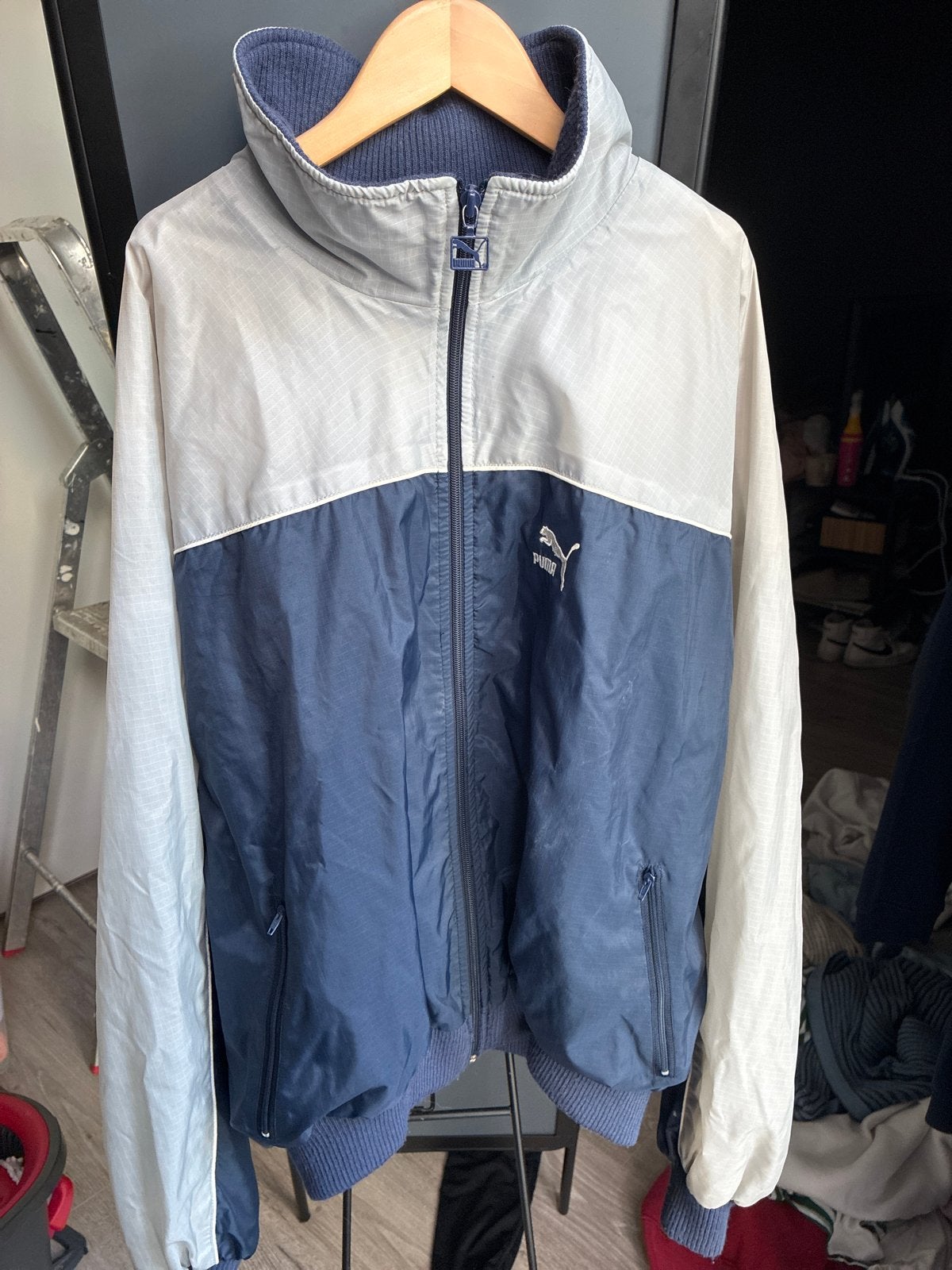 Puma Vintage Windjack - Blauw/Wit - Maat L, Ophalen, Gedragen, Maat 52/54 (L), Blauw