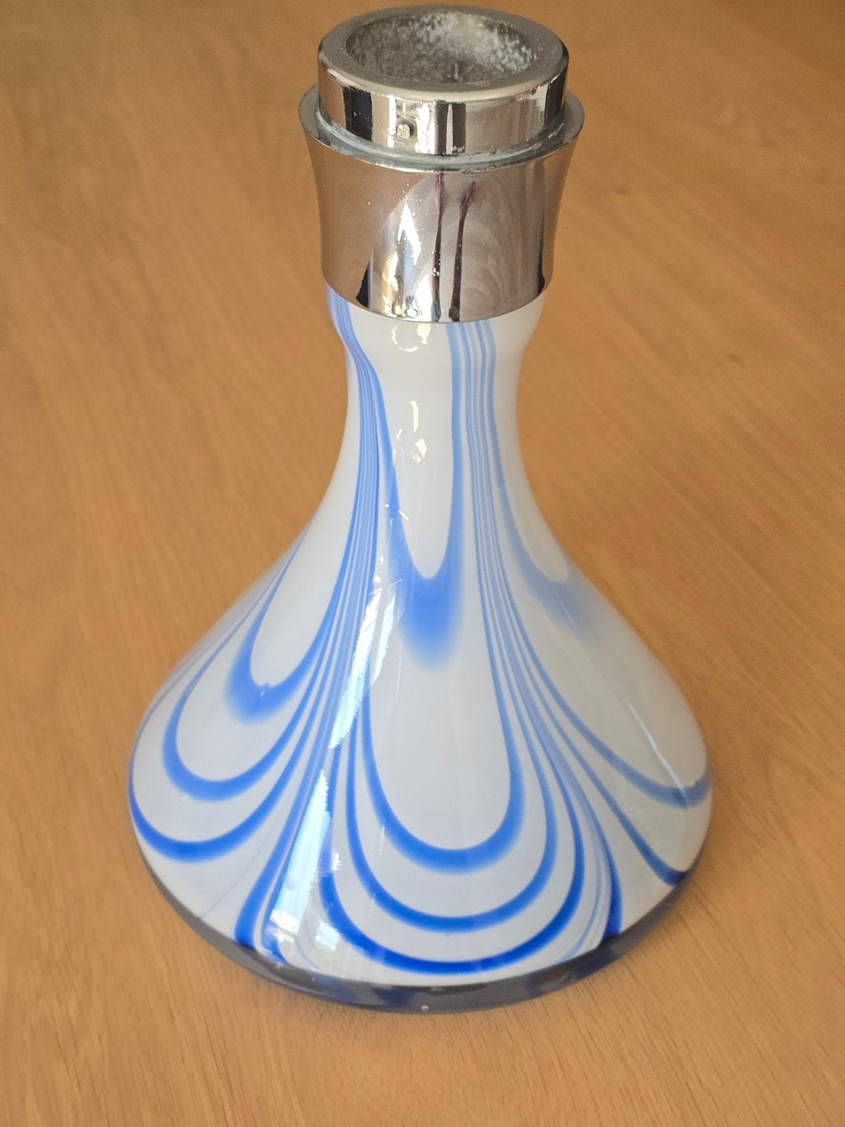 Mid Century mondgeblazen Italiaanse swirl vaas blauw wit €39, Ophalen of Verzenden