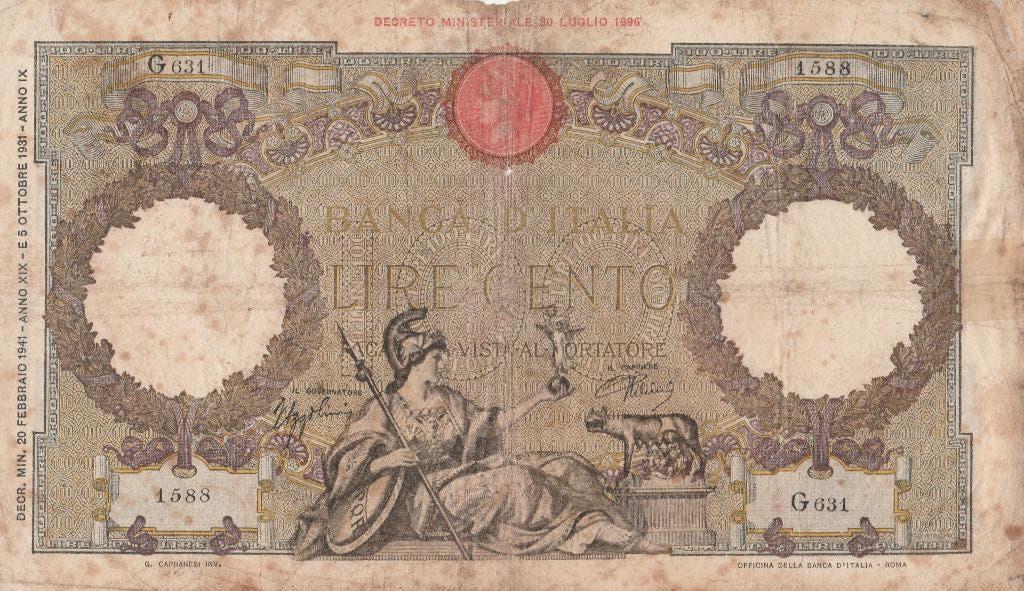 1941 100 Lire Italië Het bankbiljet, Ophalen of Verzenden, Italië, Los biljet