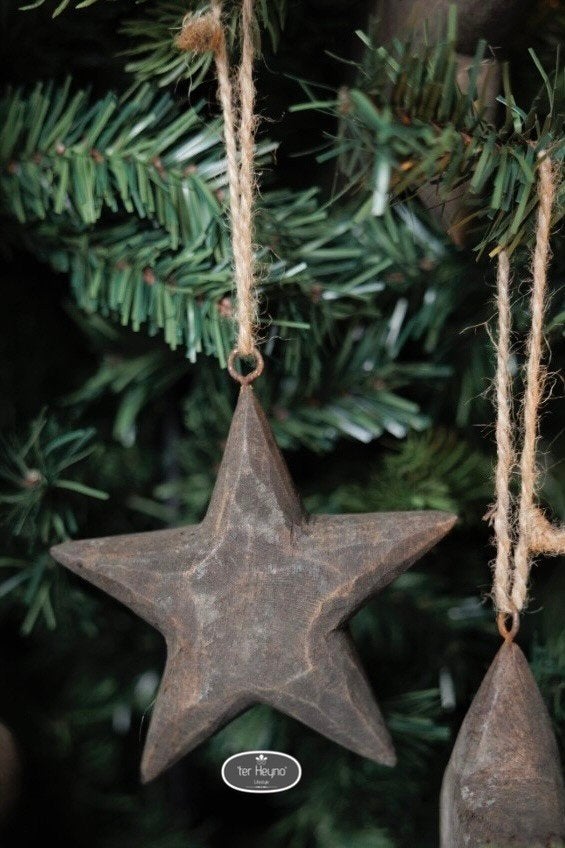Houten ster aan touw M kerst hout stoer sober landelijk, Verzenden, Nieuw, Bruin, Hout