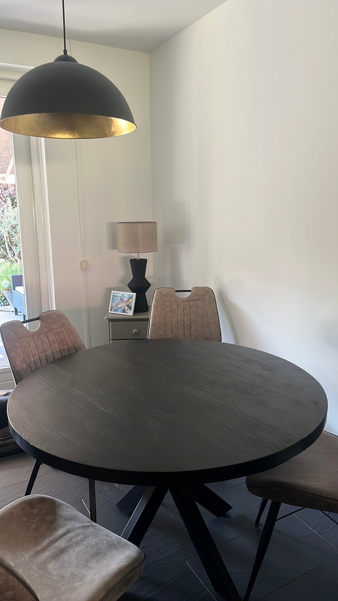 Zwart mango houten eettafel 120 rond, Ophalen, 100 tot 150 cm, Rond, Zo goed als nieuw