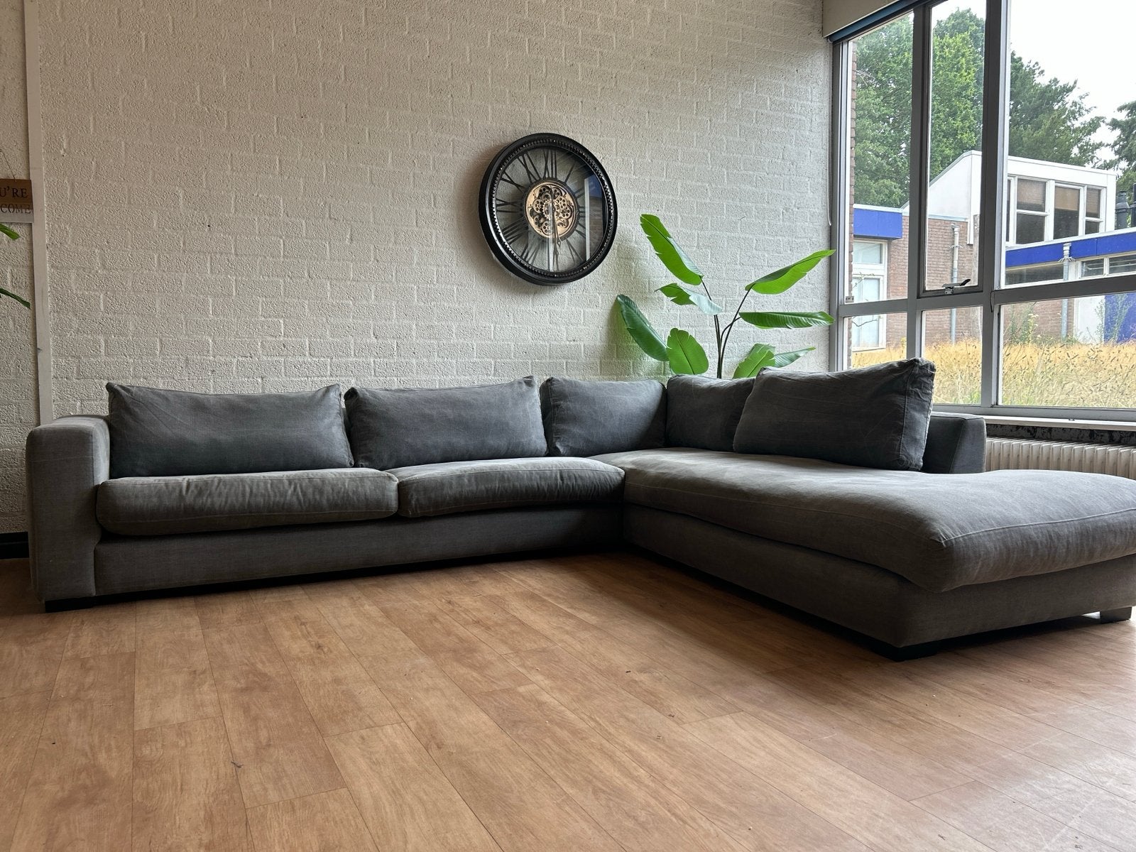Grote gereinigde grijze lounge hoekbank | Wasbare hoezen, Luxe, Hoekbank, 300 cm of meer, Ophalen of Verzenden