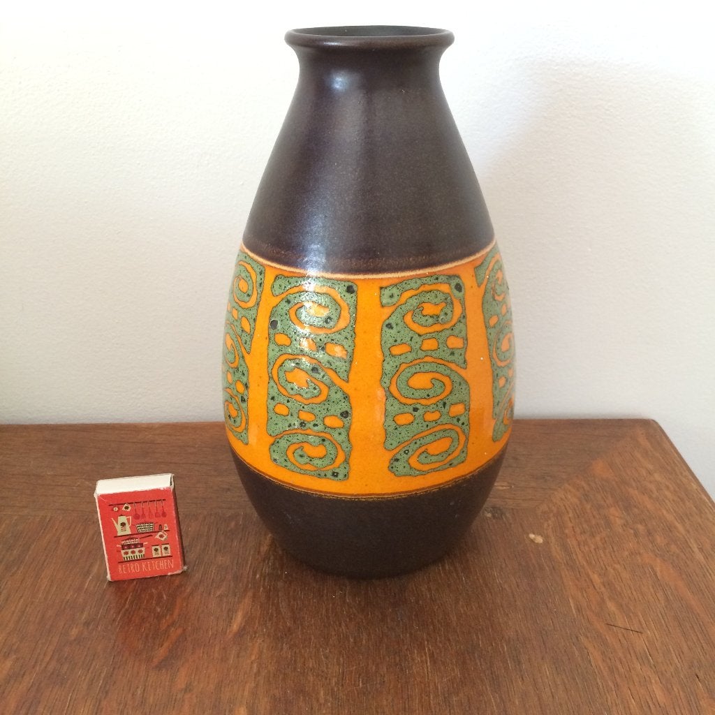 Dümler & Breiden West Germany oranje groen bruin tekens vaas, Ophalen of Verzenden