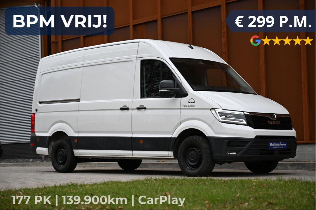 MAN TGE 3.180 | 177PK | Automaat| L3H3 | 3500GVW | €299 P.M., Auto's, Bestelauto's, Stof, Volkswagen, 3000 kg, Wit
