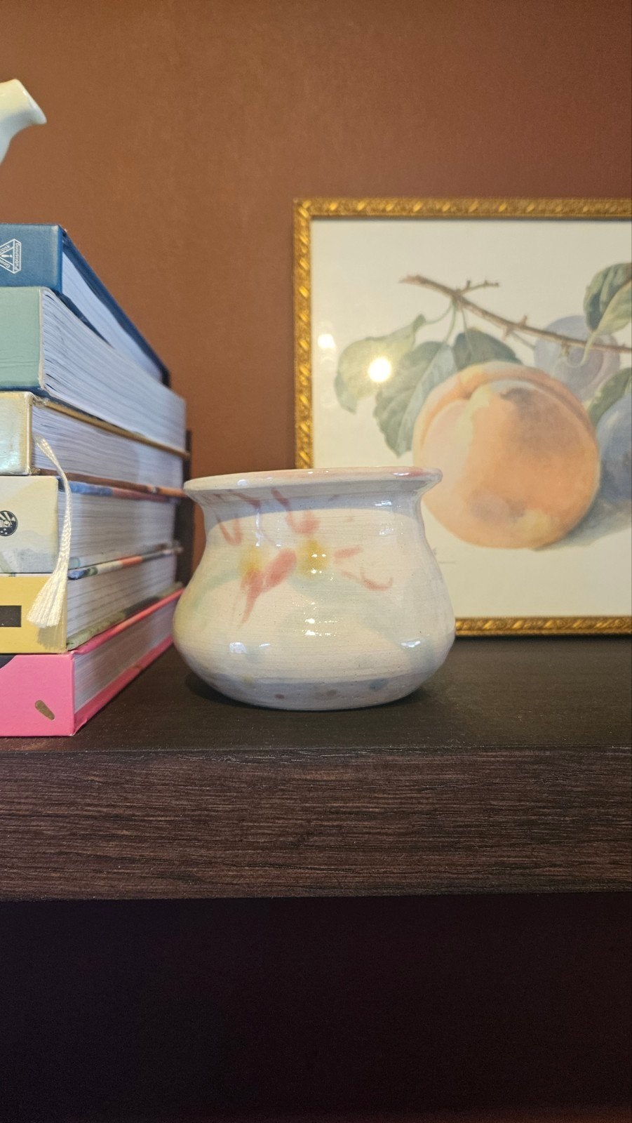 Handgemaakt potje met pastel bloemen schildering, Antiek en Kunst, Ophalen of Verzenden