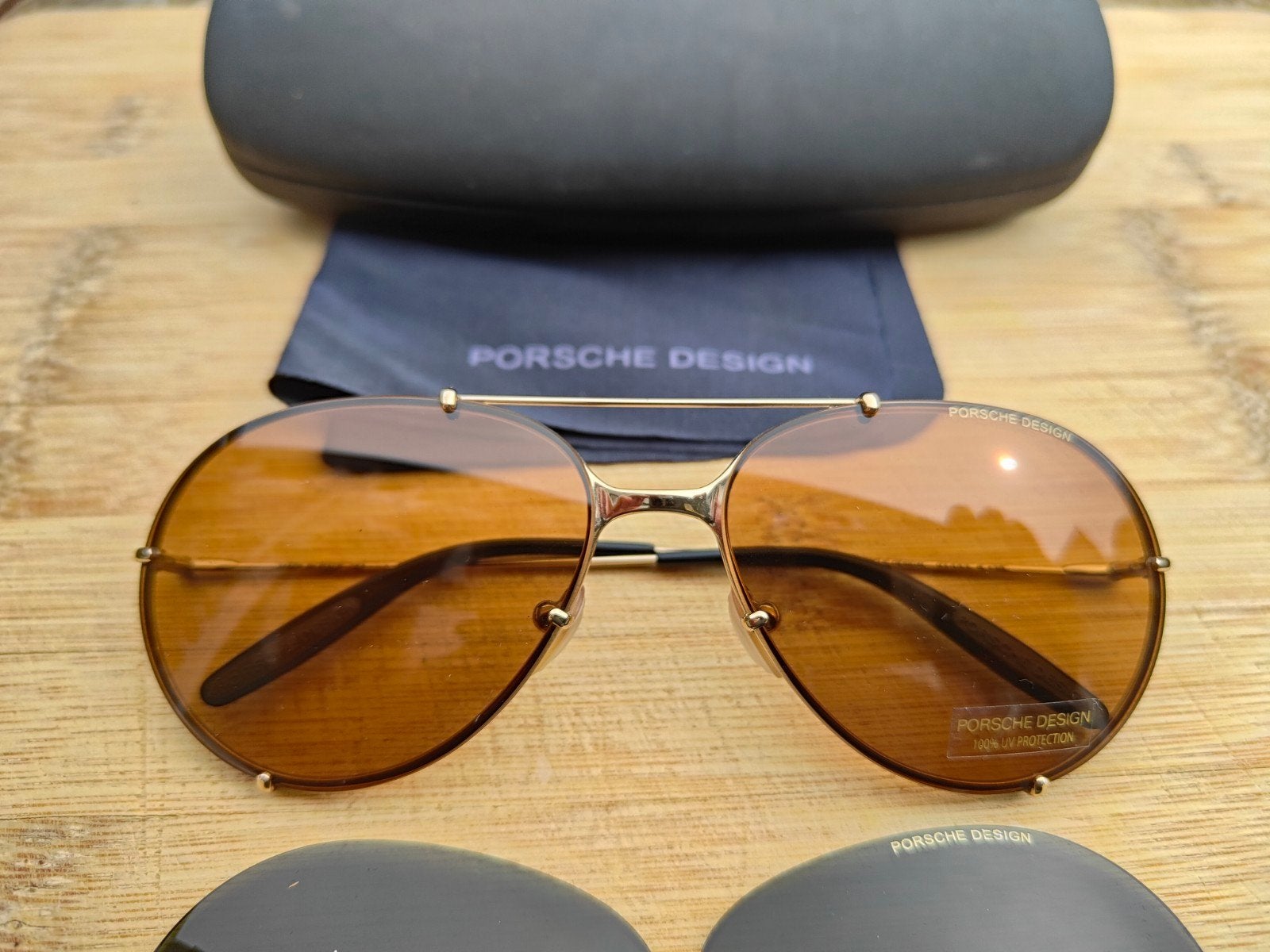 Porsche Design Zonnebril met clip-on lenzen, Overige merken, Zonnebril, Bruin, Verzenden