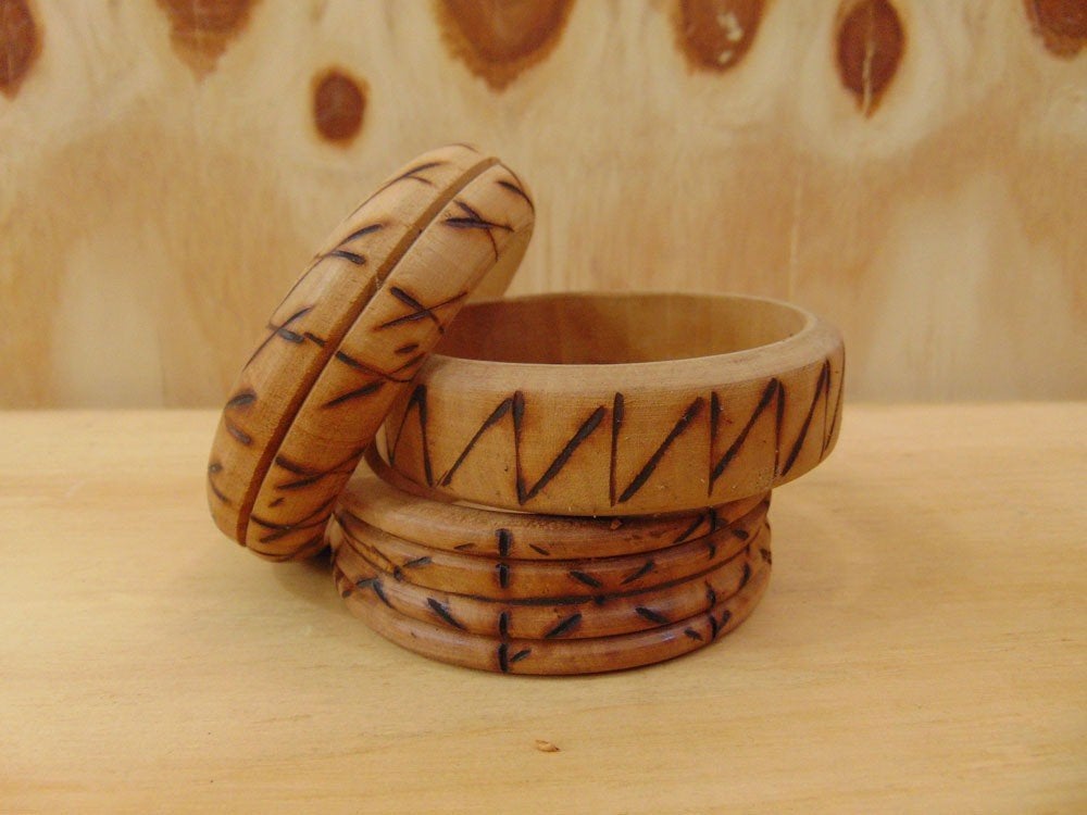 Vintage houten boho armbanden set van 3, Verzenden, Zo goed als nieuw, Bruin, Hout