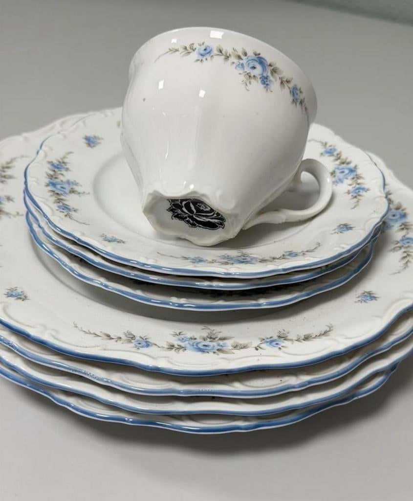 Rose Bavaria Porselein Servies Blauw Rozenmotief W. Germany, Ophalen of Verzenden