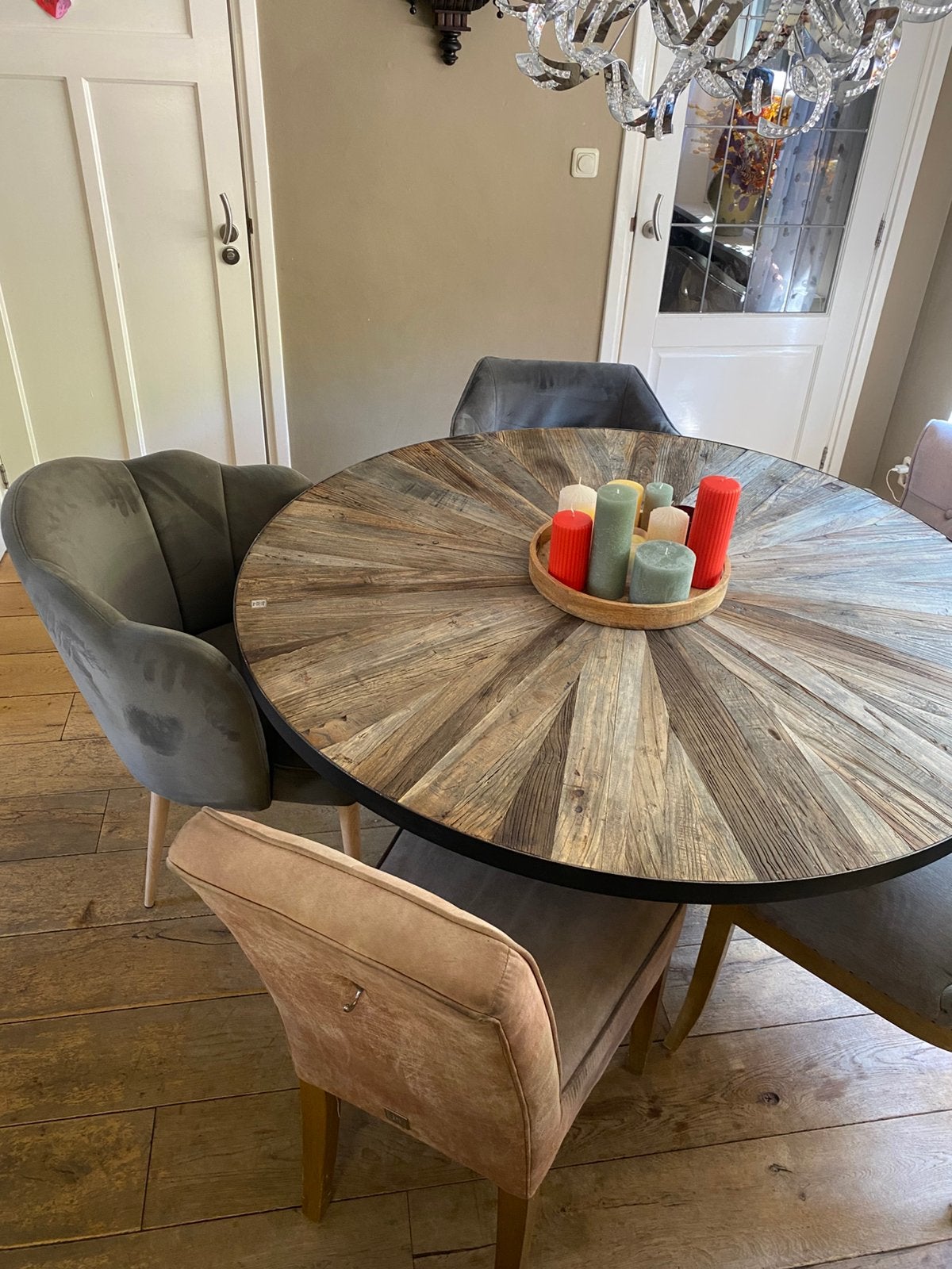 Riviera maison eettafel + stoelen, Ophalen of Verzenden, Zo goed als nieuw, Rond, 100 tot 150 cm