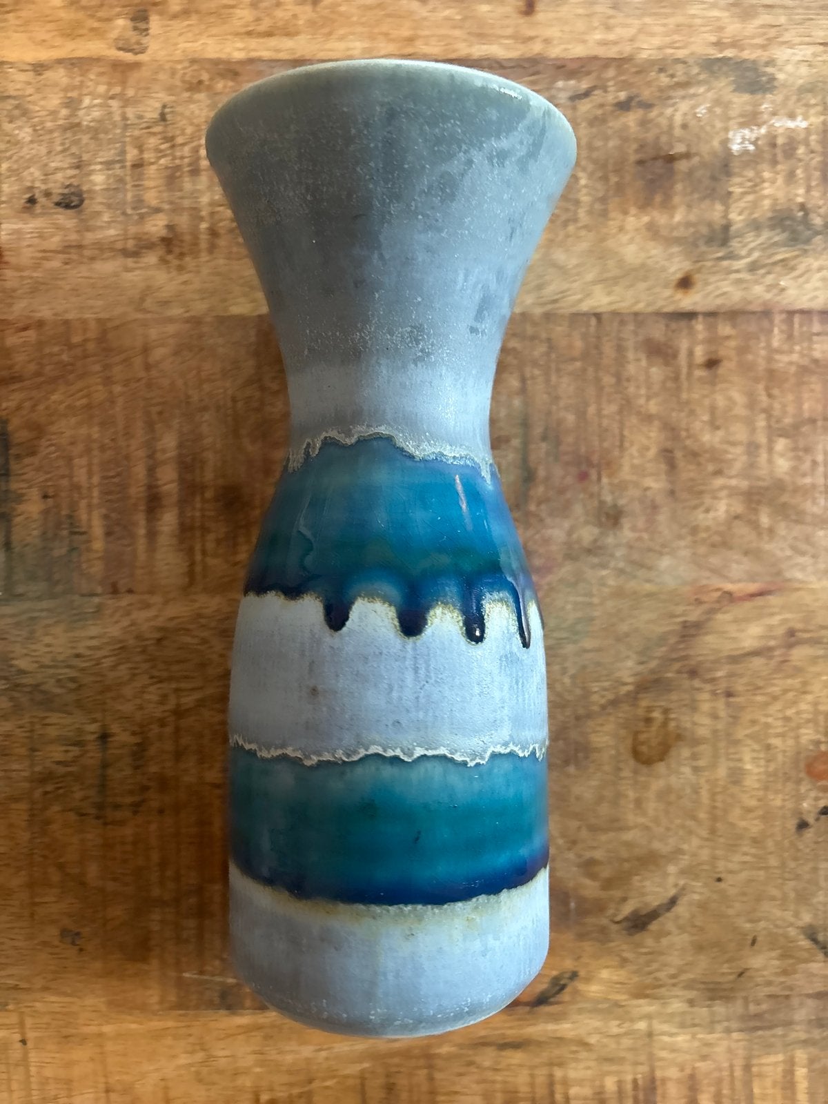 Vintage West Germany Keramiek Vaas - Blauw/Grijs, Ophalen of Verzenden