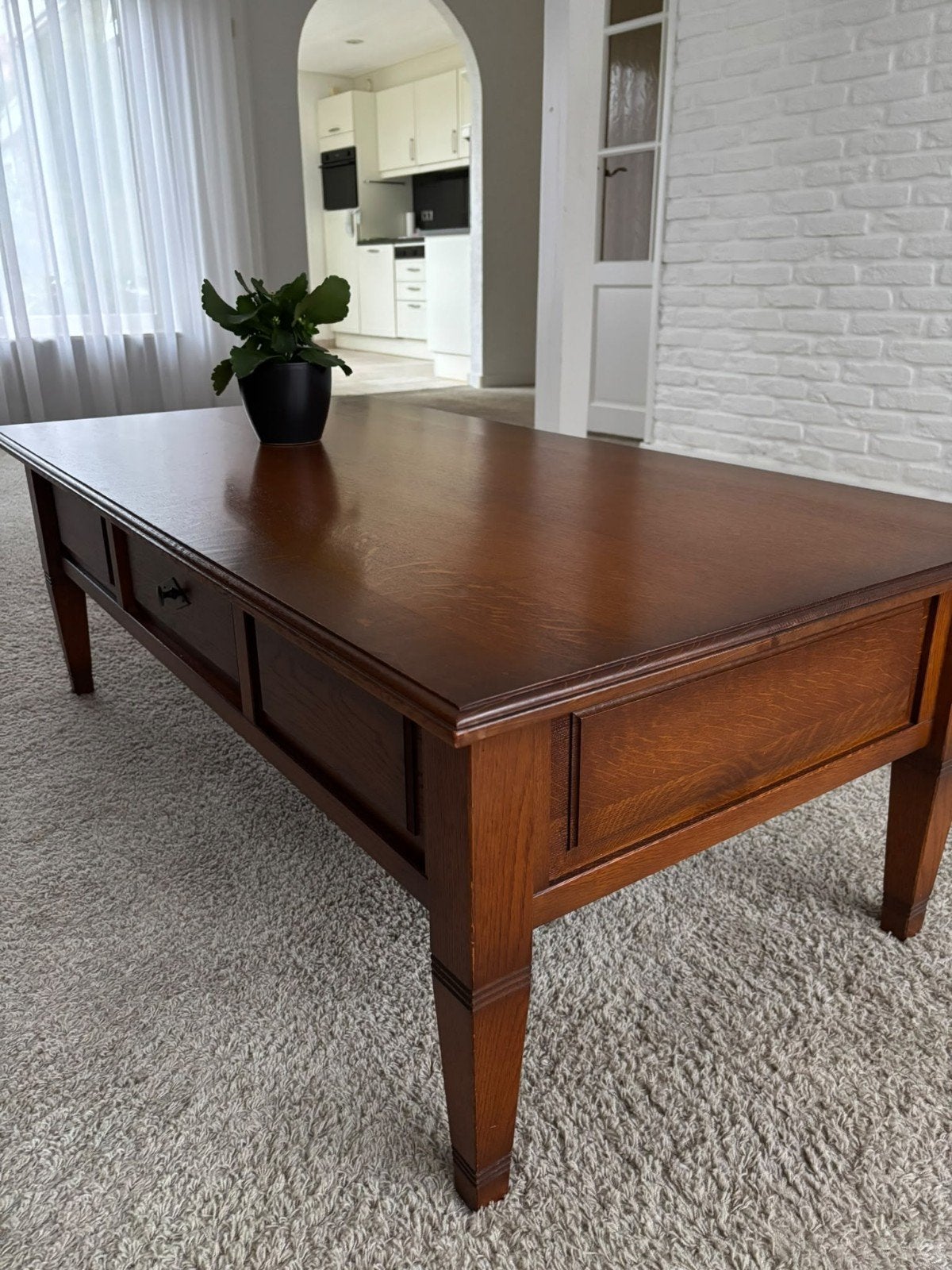 Prachtige eiken salontafel met lades, Huis en Inrichting, Gebruikt, 100 tot 150 cm, Eikenhout, 50 tot 100 cm