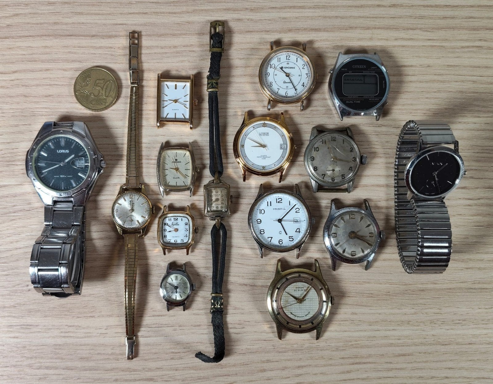 15 vintage horloges voor reparatie, Sieraden, Tassen en Uiterlijk, Overige merken, Staal, Polshorloge, 1960 of later