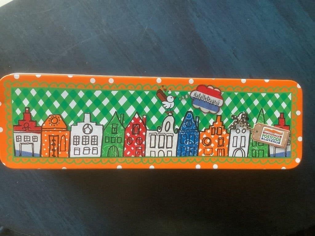 Vrolijk gekleurd blik voor ontbijtkoek; Peijnenburg, Ophalen of Verzenden