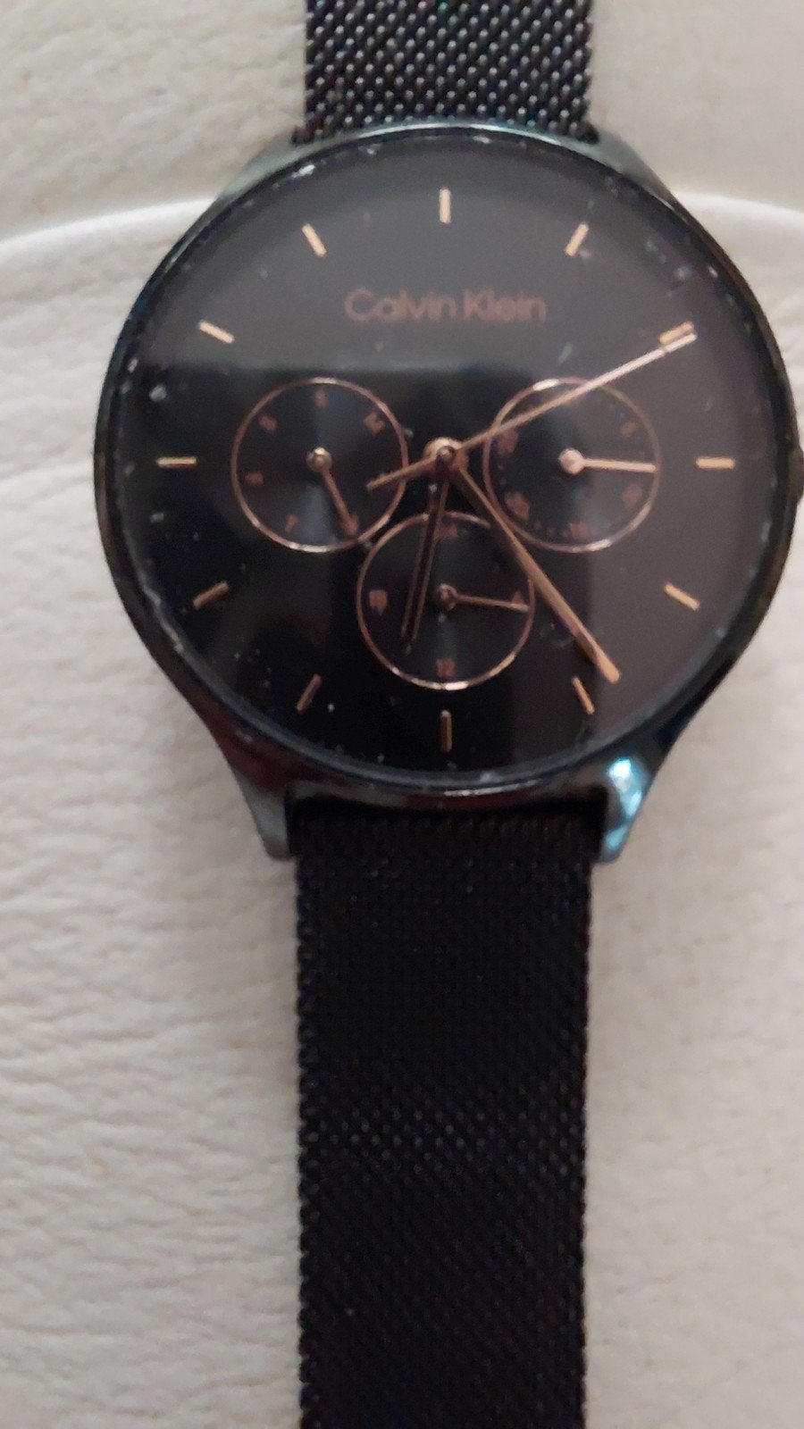 Calvin Klein horloge met zwarte stalen verstelbare band, Sieraden, Tassen en Uiterlijk, Overige merken, Staal, Gebruikt, Staal