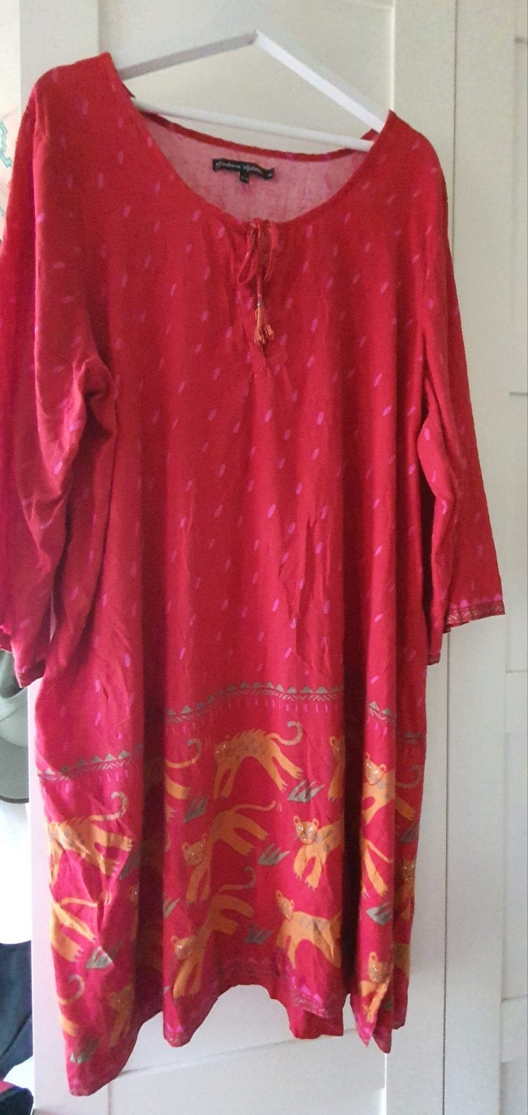 Gudrun Sjödén rode tuniek met tijgermotief, Gudrun Sjödén, Maat 46/48 (XL) of groter, Ophalen of Verzenden, Gedragen