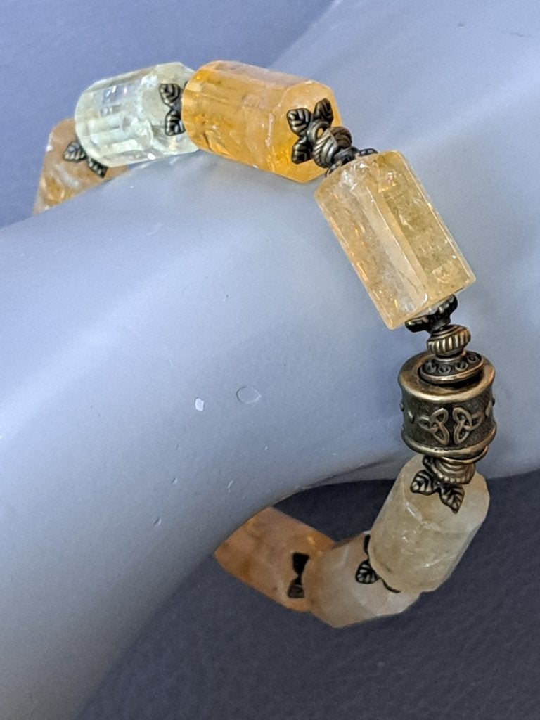 458 edelsteen armband Citrien kolom facet 16x10mm, Geel, Nieuw, Ophalen of Verzenden, Elastiek