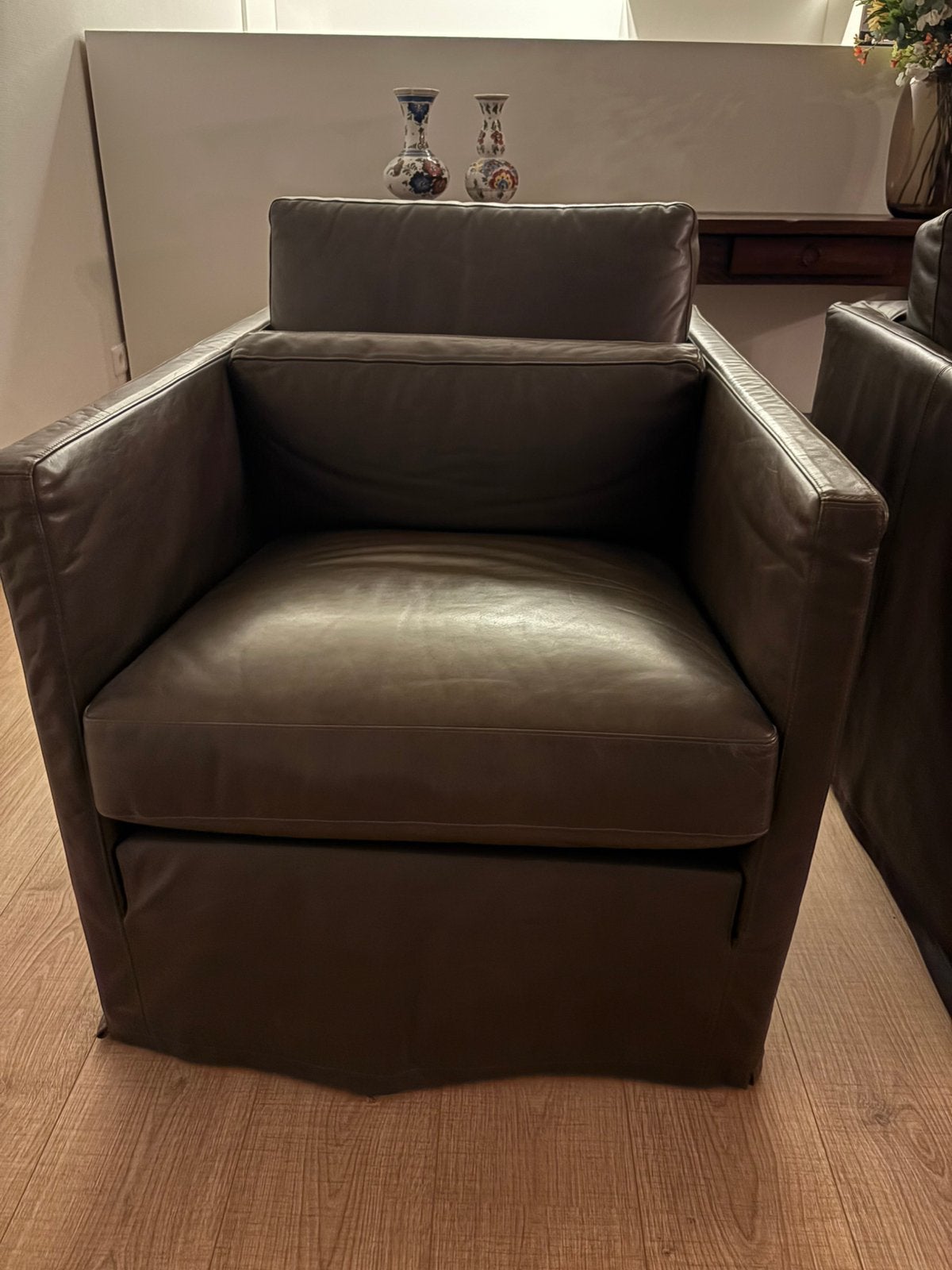 Linteloo 2x fauteuil bruin leer, Huis en Inrichting, Ophalen, Zo goed als nieuw, 50 tot 75 cm, Leer