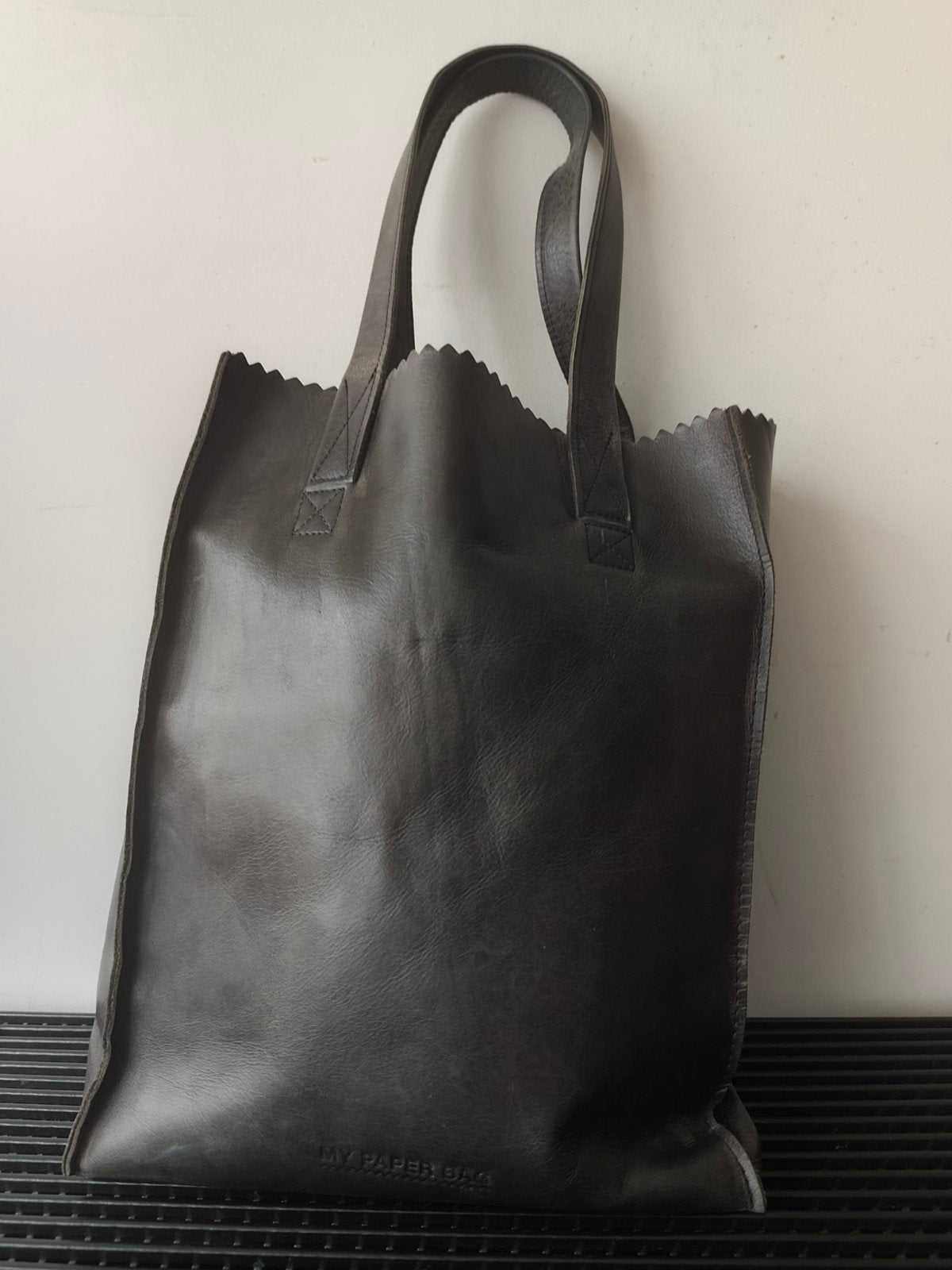 MYOMY My Paper Bag shopper, antracietgrijs leer  40x31x10 cm, Ophalen of Verzenden, Gebruikt, Grijs, Shopper