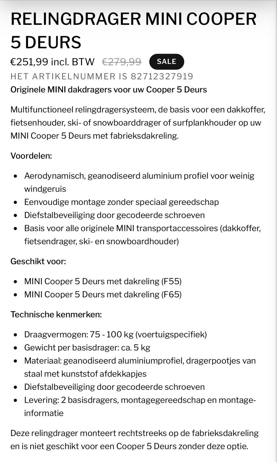 Foto 4 van MINI COOPER dakdrager F55 origineel