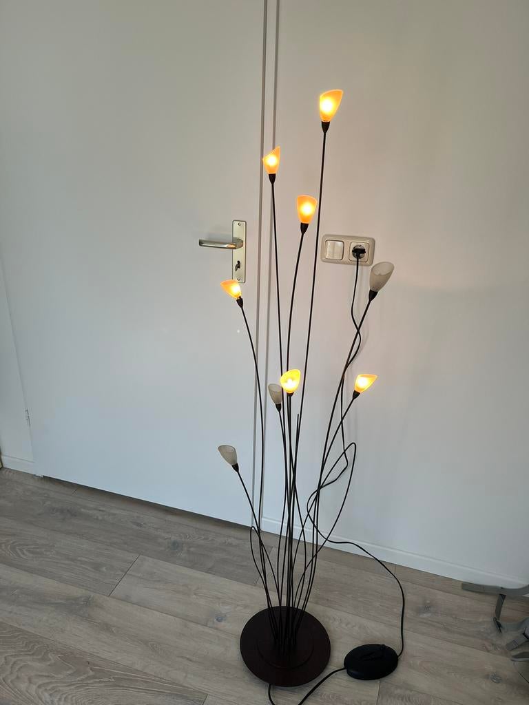 Metalen lamp met glazen kelken, Ophalen, Gebruikt, 100 tot 150 cm, Glas