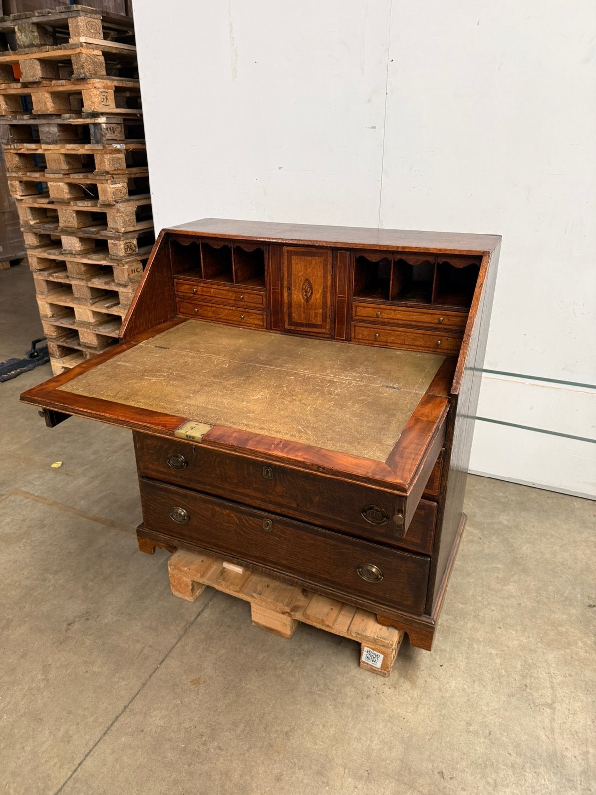 Antieke secretaire / klepbureau met laden en schrijfblad, Ophalen, Gebruikt