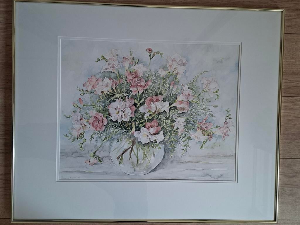 Aquarel, vaas met boemen van Annemie Bussers., Antiek en Kunst, Ophalen