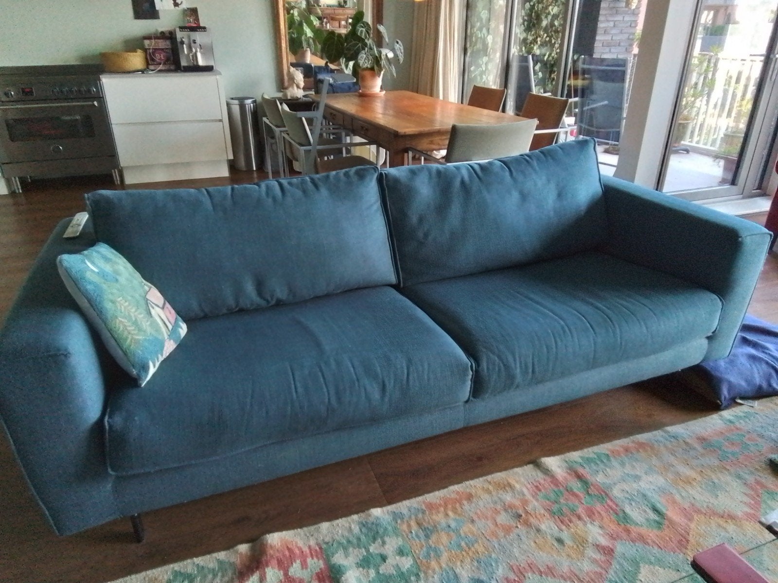 Mooie, moderne, blauwe bank., Ophalen of Verzenden, 75 tot 100 cm