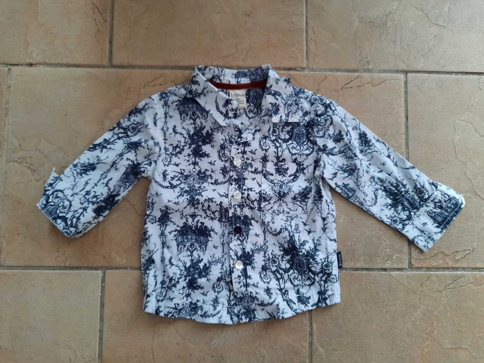 Jottum: stoere blouse wit blauw winter jongen maat 80-86, Ophalen, Jottum, Zo goed als nieuw, Overhemdje of Bloesje