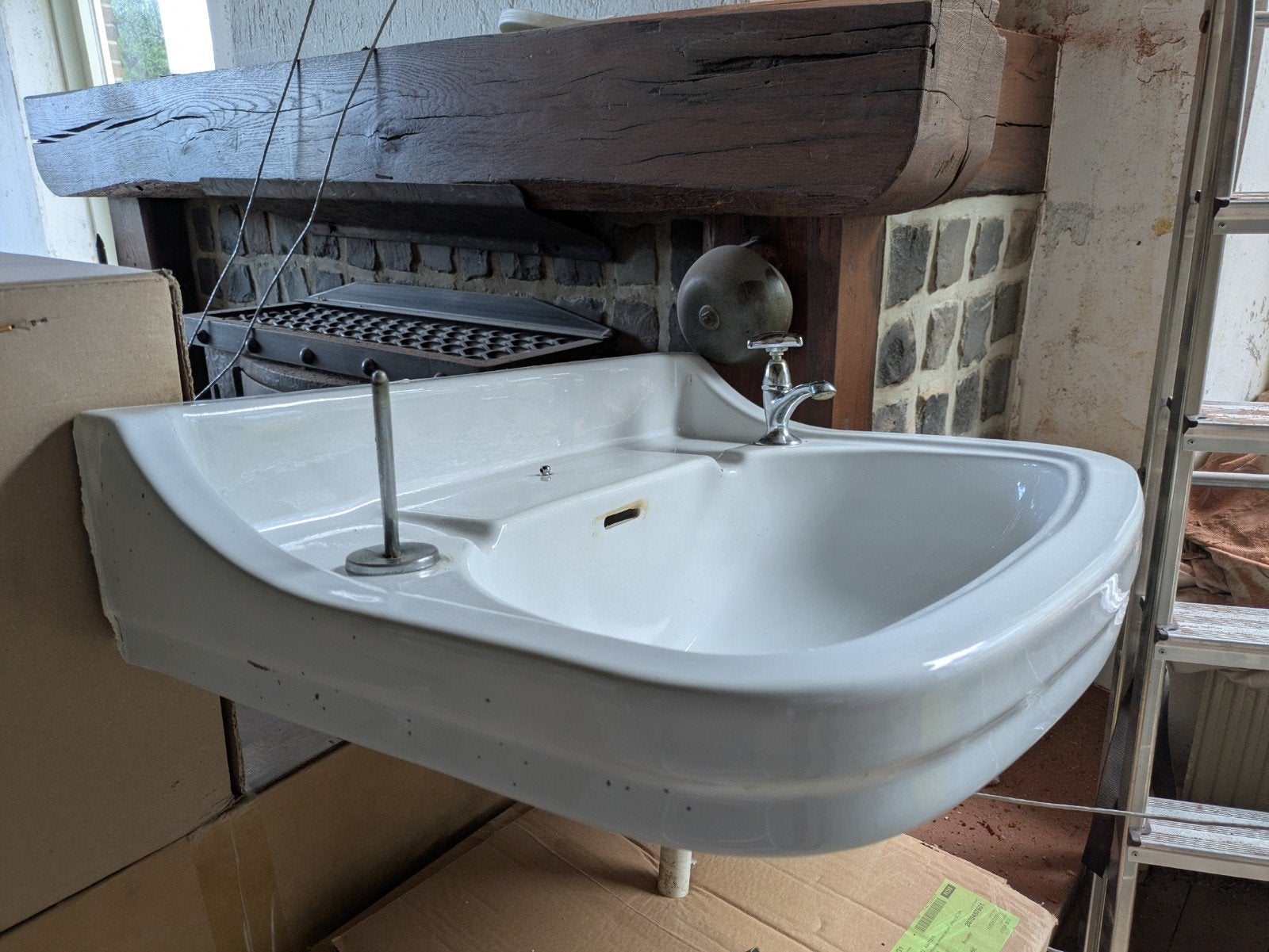 vintage jaren 50 wastafel combinatie inclusief spiegel, Ophalen, Gebruikt