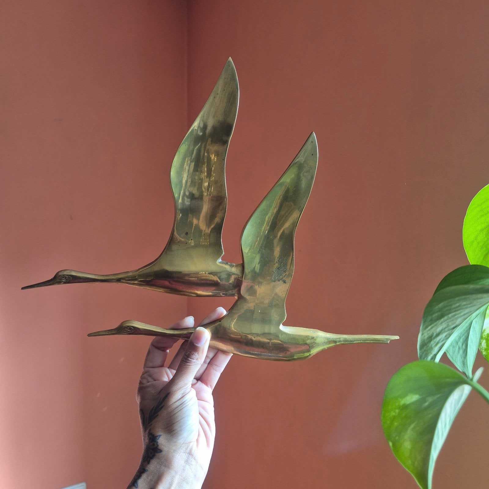 Vintage messing koperen wanddecoratie vogels, Ophalen of Verzenden, Zo goed als nieuw, Dier