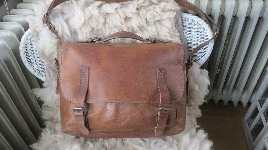 aunts & uncles Big Fella leren tas, Laptopvak, schooltas, Overige merken, Gebruikt, Bruin, Verzenden
