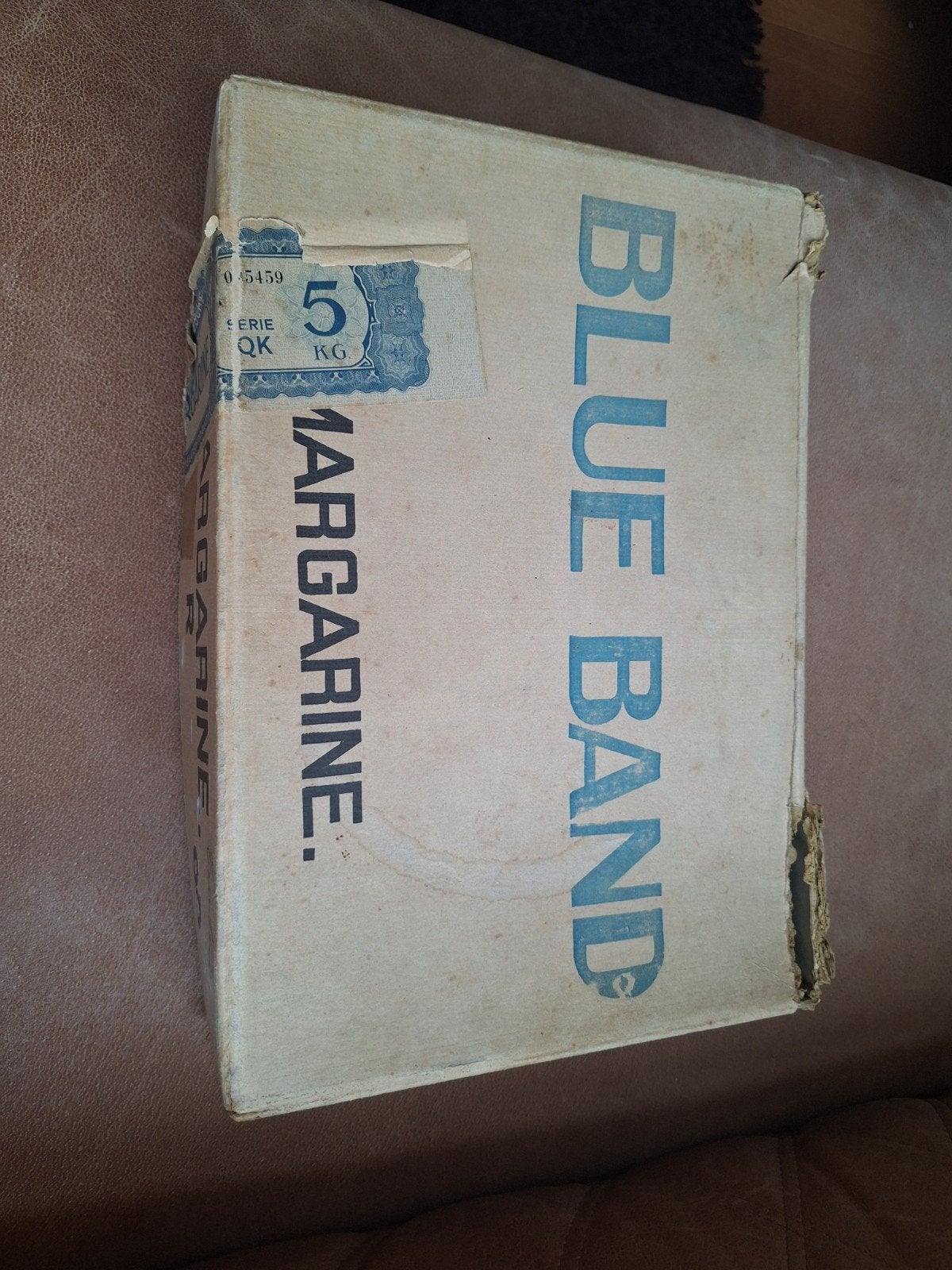 Vintage Blue Band Margarine Doos 5kg - 33x23x8 cm, Ophalen of Verzenden, Gebruikt
