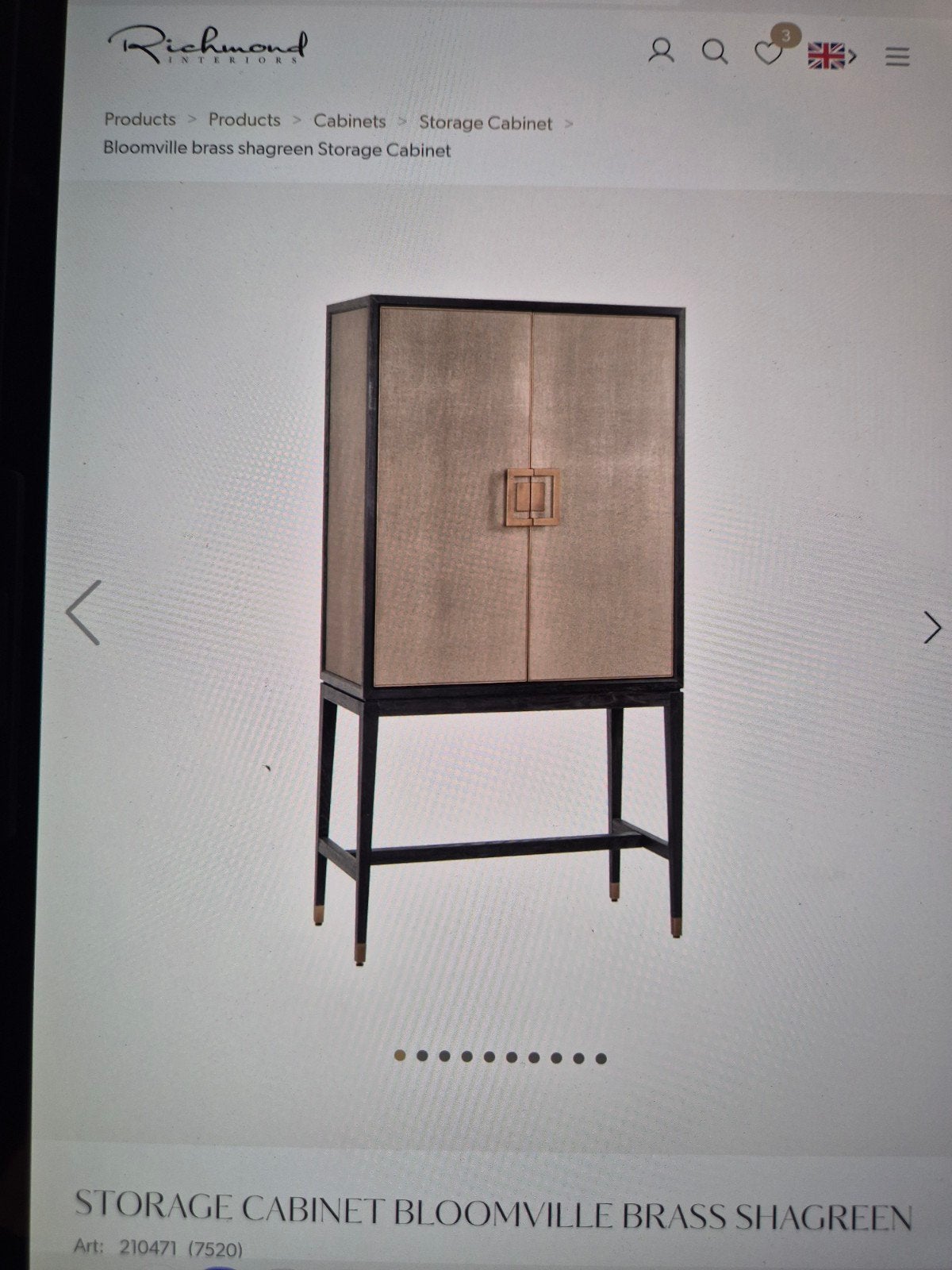 Richmond LUX aanbieding Bloomville Brass Shagreen kast, Met deur(en), Overige materialen, Luxe, Modern, Art Deco, Nieuw