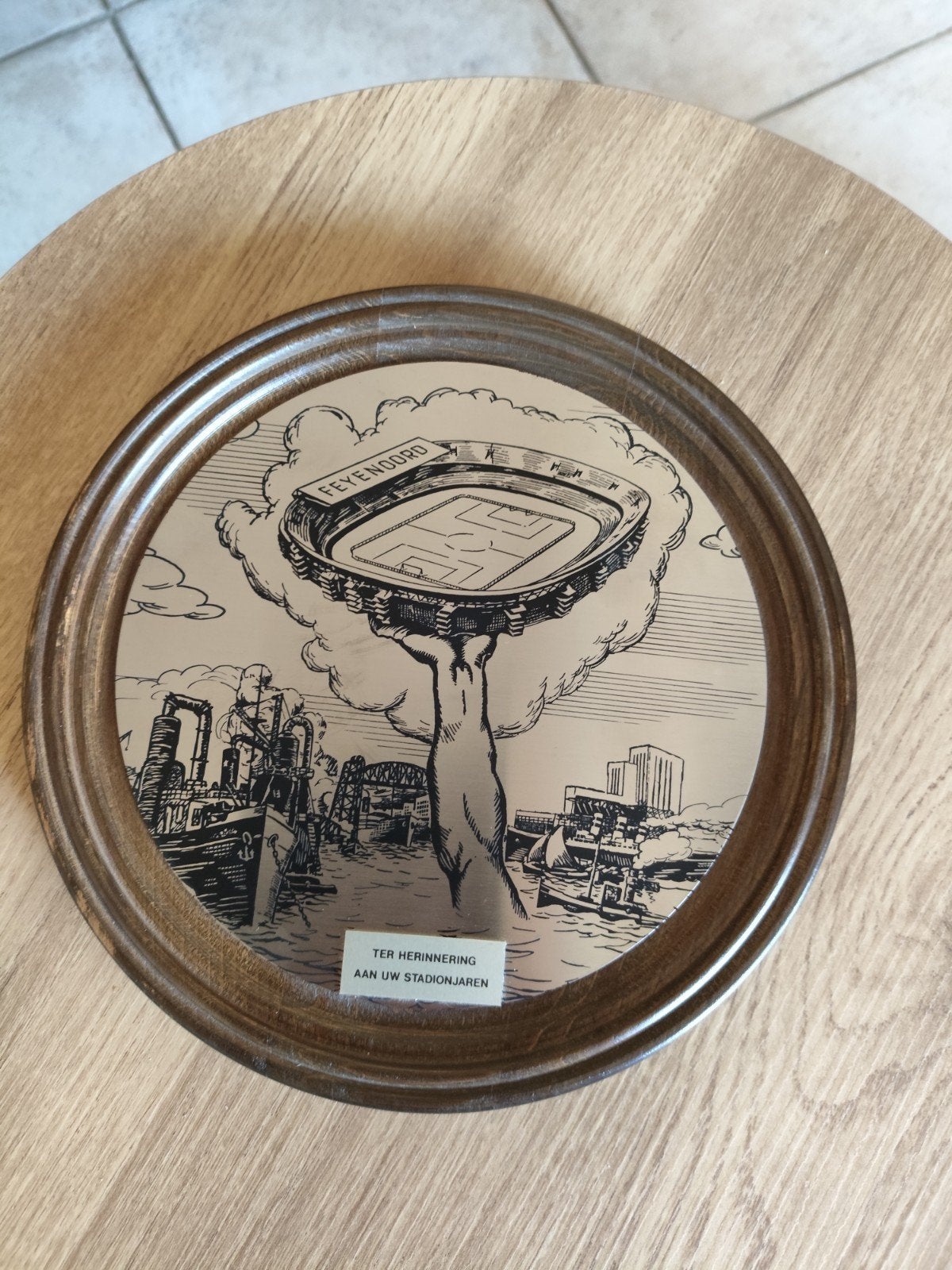 Vintage Feyenoord Wandbord - Ter Herinnering Stadionjaren, Huis en Inrichting, Gebruikt, Hout, Vintage, Ophalen of Verzenden