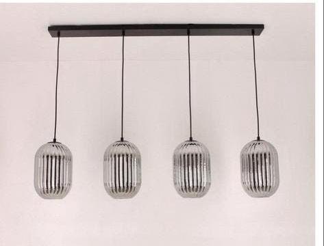 ETH Hanglamp Glamm Balk 4 Lichts Smoke Glass Ribbel / Zwart, Ophalen, Nieuw, Glas, 75 cm of meer