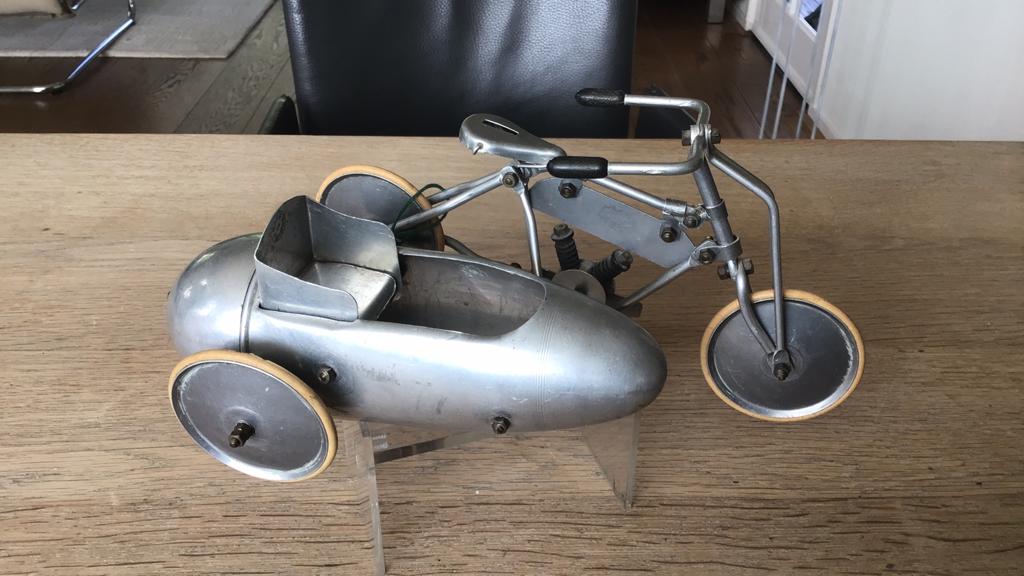Motorfiets met zijspan, 1920, AUTO CYCLE PARIS, Antiek en Kunst, Antiek | Speelgoed, Ophalen of Verzenden