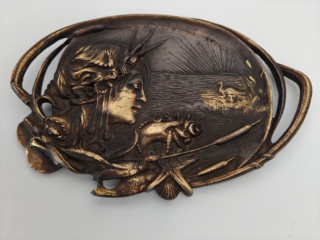 Art Nouveau bronzen kaartentabletje, Ophalen, Brons