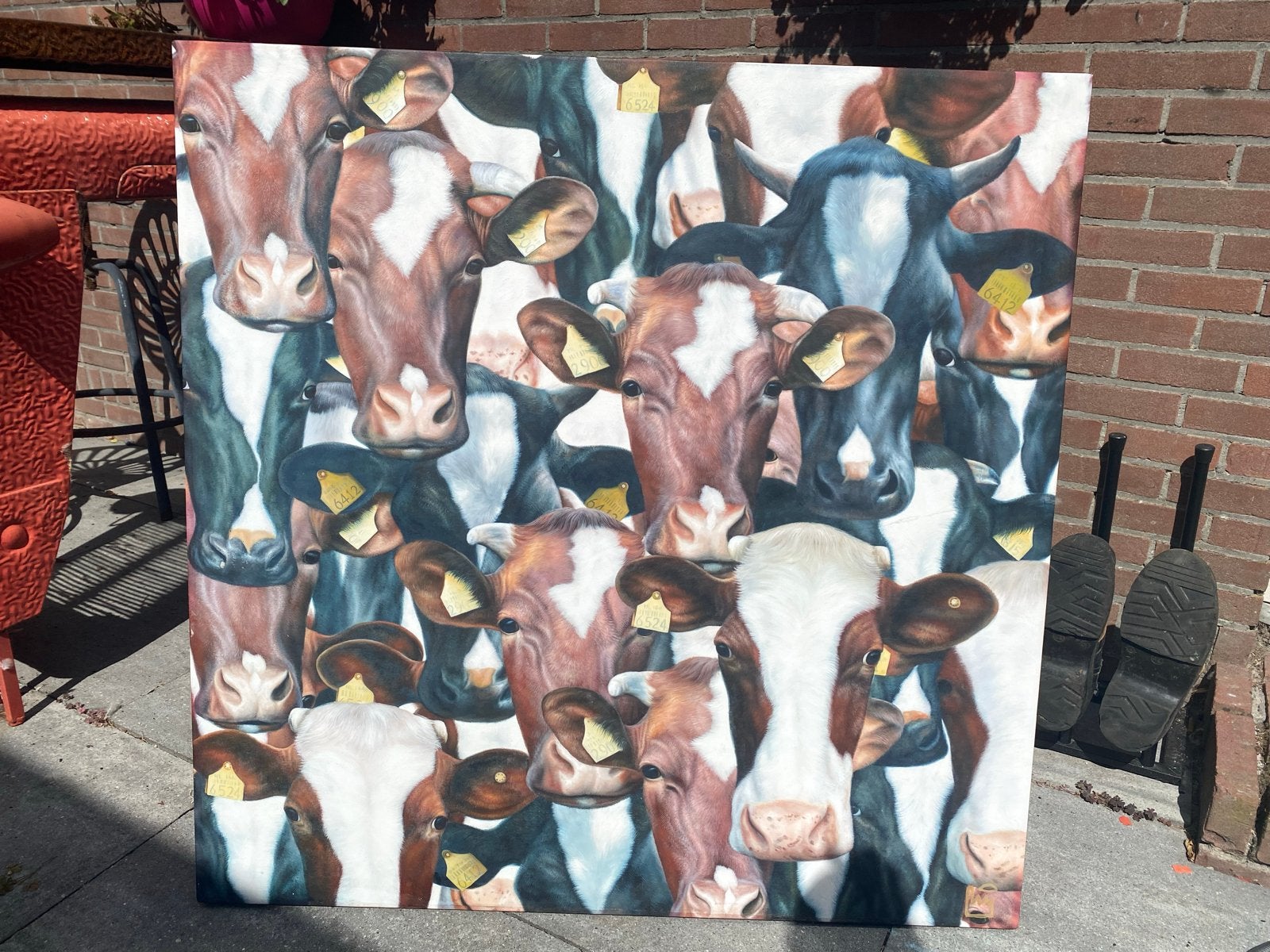 De Kunstfabriek Olieverf Schilderij Koeien 100x100 cm, Ophalen, Handgeschilderd, Dieren, Olieverf