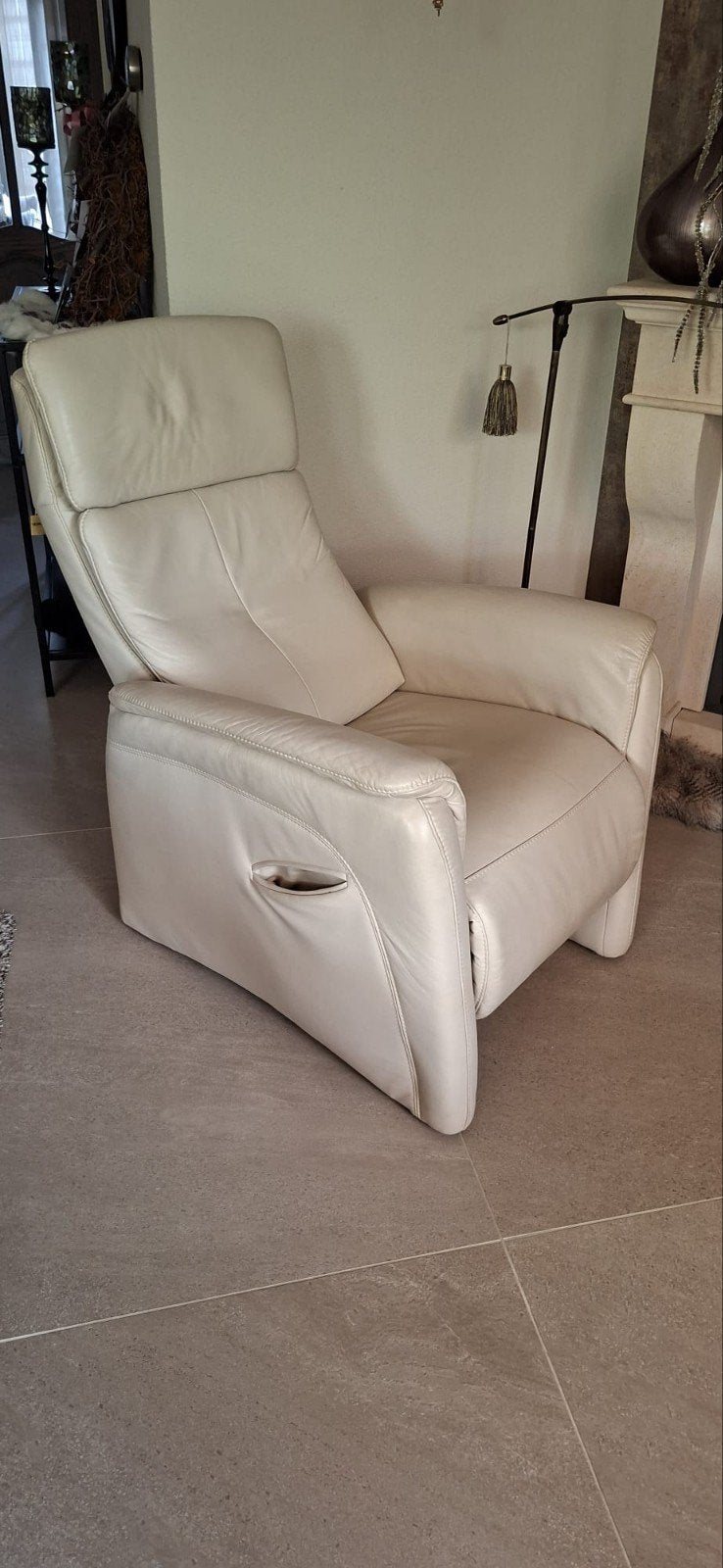 Leren relaxfauteuil - handmatig verstelbaar, Gebruikt, 100 tot 125 cm, Modern comfort, Leer