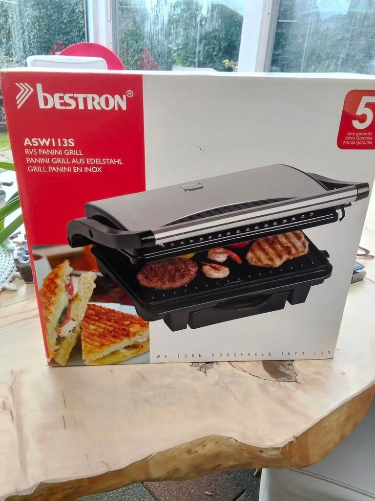 Bestron ASW113S RVS Panini Grill - Nieuw in doos, Witgoed en Apparatuur, Ophalen, Nieuw, Tafelgrill