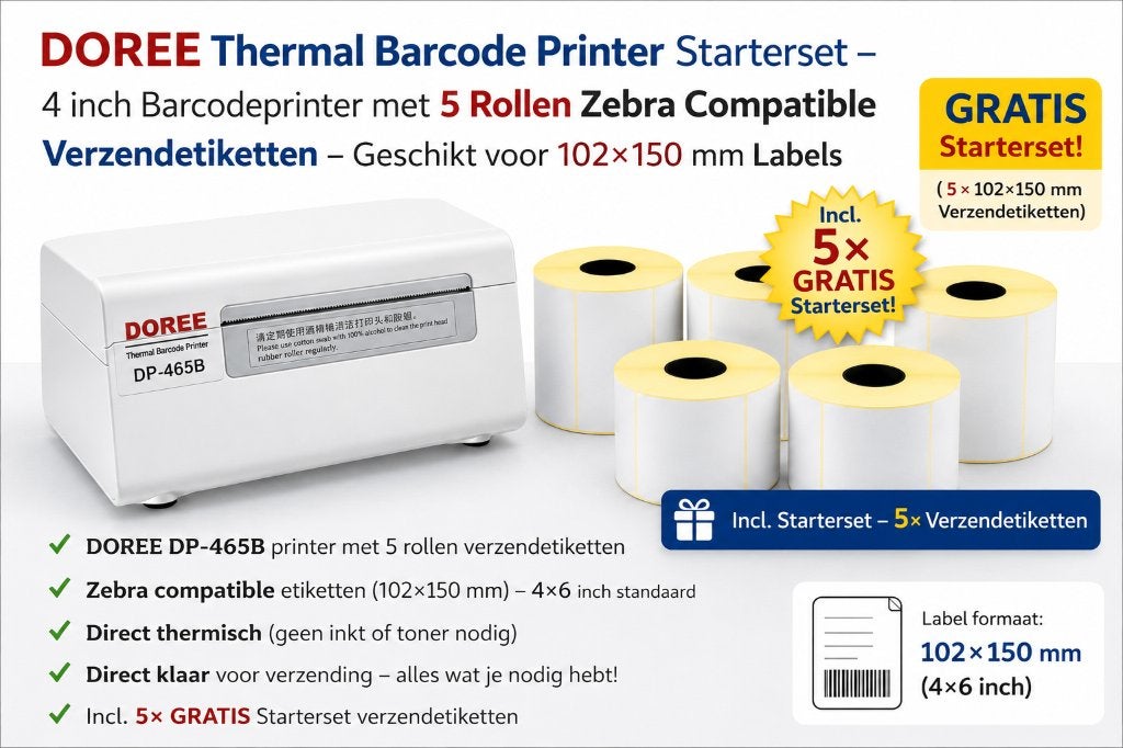 Doree Direct Thermal Label Printer- 4 inch + 5 Labels Gratis, Ophalen of Verzenden, Nieuw, Tape-label, DOREE