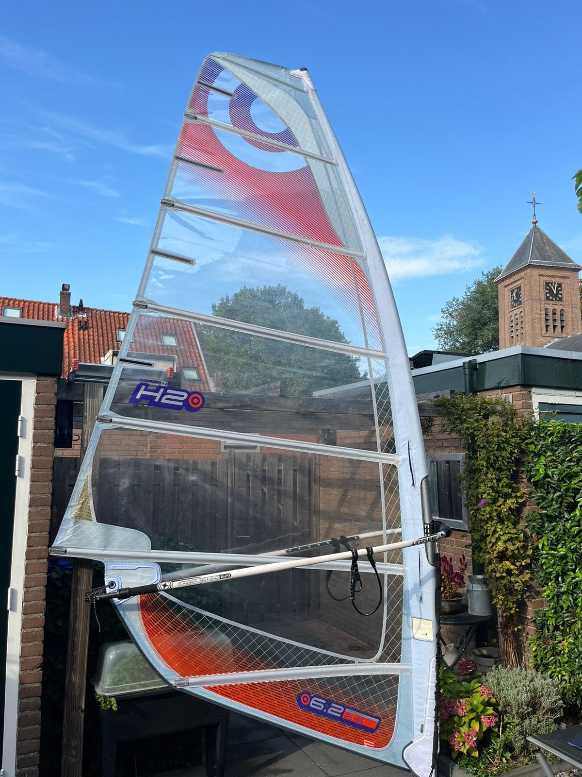 NeilPryde H2 6.2m² windsurfzeil met Unifiber mast, Watersport en Boten, Ophalen, Met mast, 5 tot 6.5 m², Zo goed als nieuw