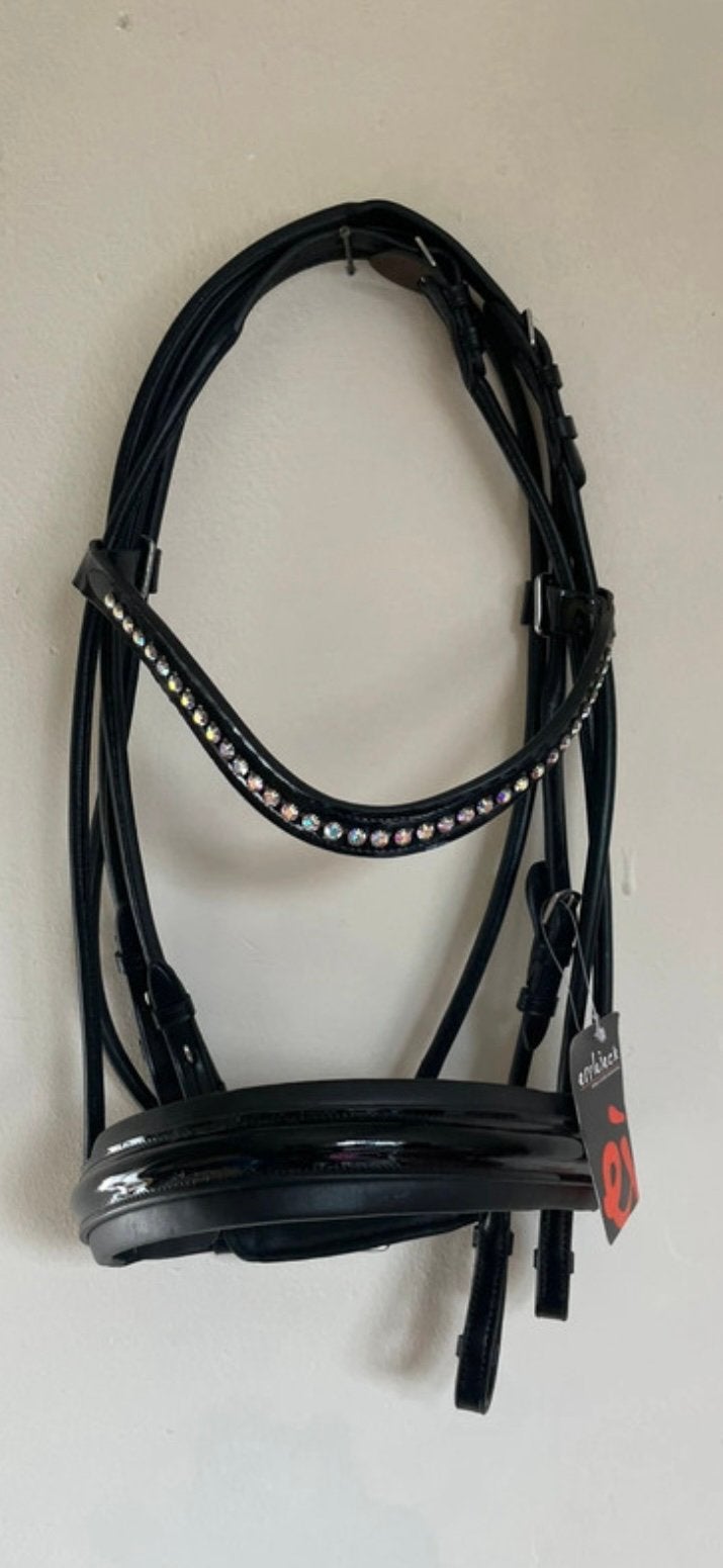 Nieuw hoofdstel stang en trens EJ dublin zwart lak, Hoofdstel, Met strass/glitters, Nieuw, Ophalen of Verzenden