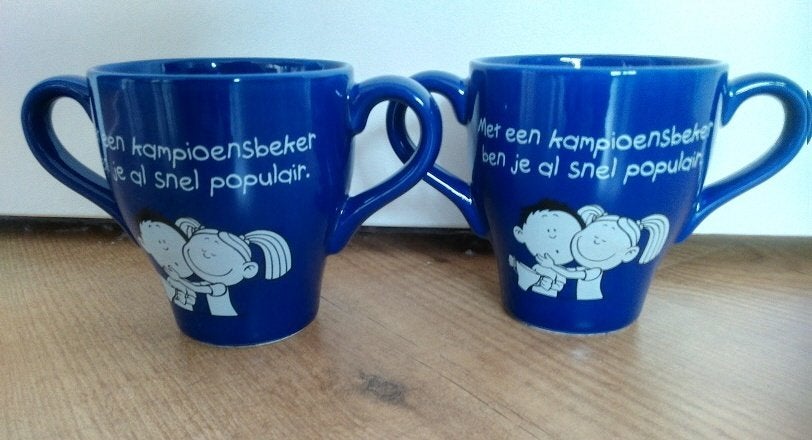 mokken en bekers/blue band/retro/ongebruikt/ 2voor € 5,00, Huis en Inrichting, Keuken | Servies, Ophalen, Nieuw, Overige stijlen