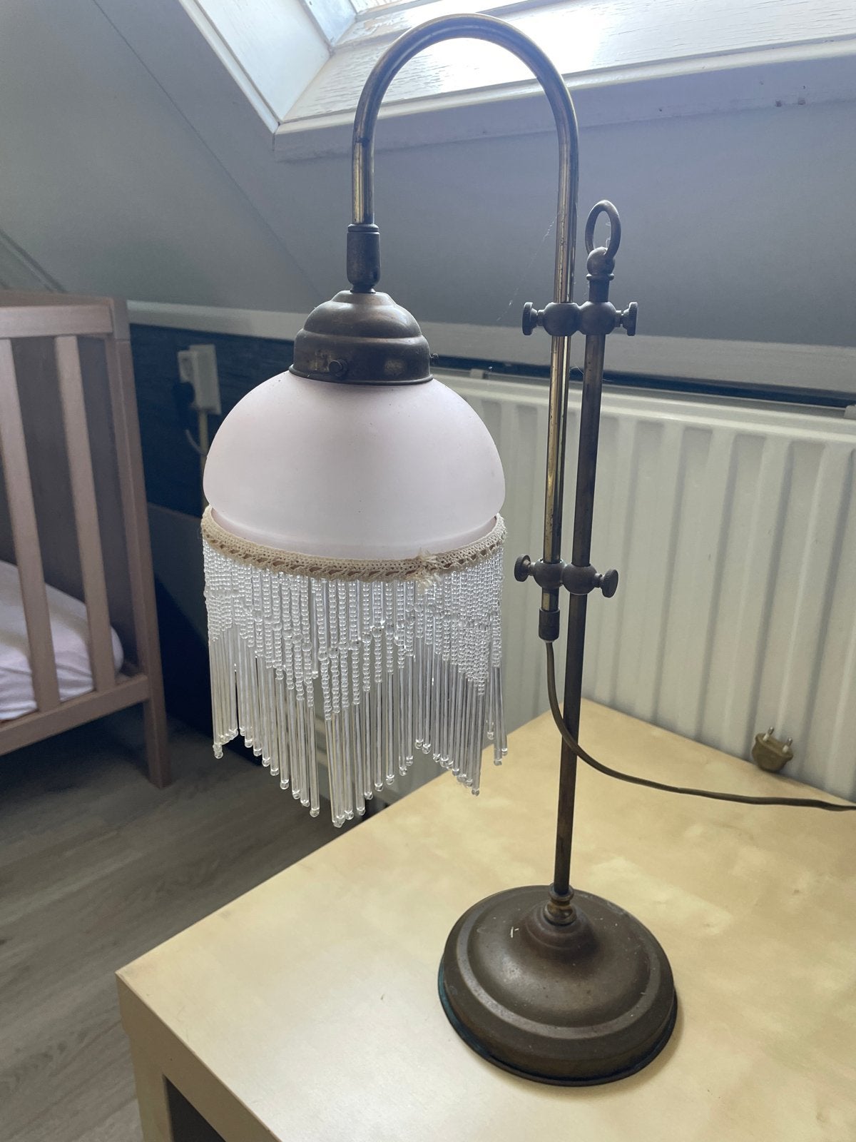 Vintage Tafellamp met Glazen Kralen - Uniek Design, Ophalen, Gebruikt, Vintage, Meerkleurig