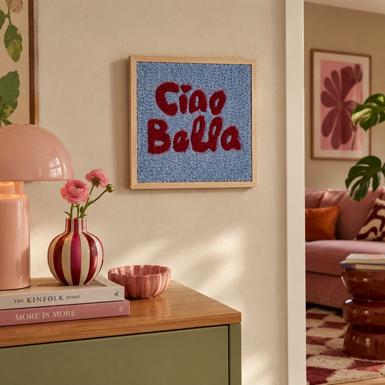 🇮🇹 CIAO BELLA!  Getuft wandkleed in houten lijst, 30 cm, 30 cm, Wandkleed, Nieuw