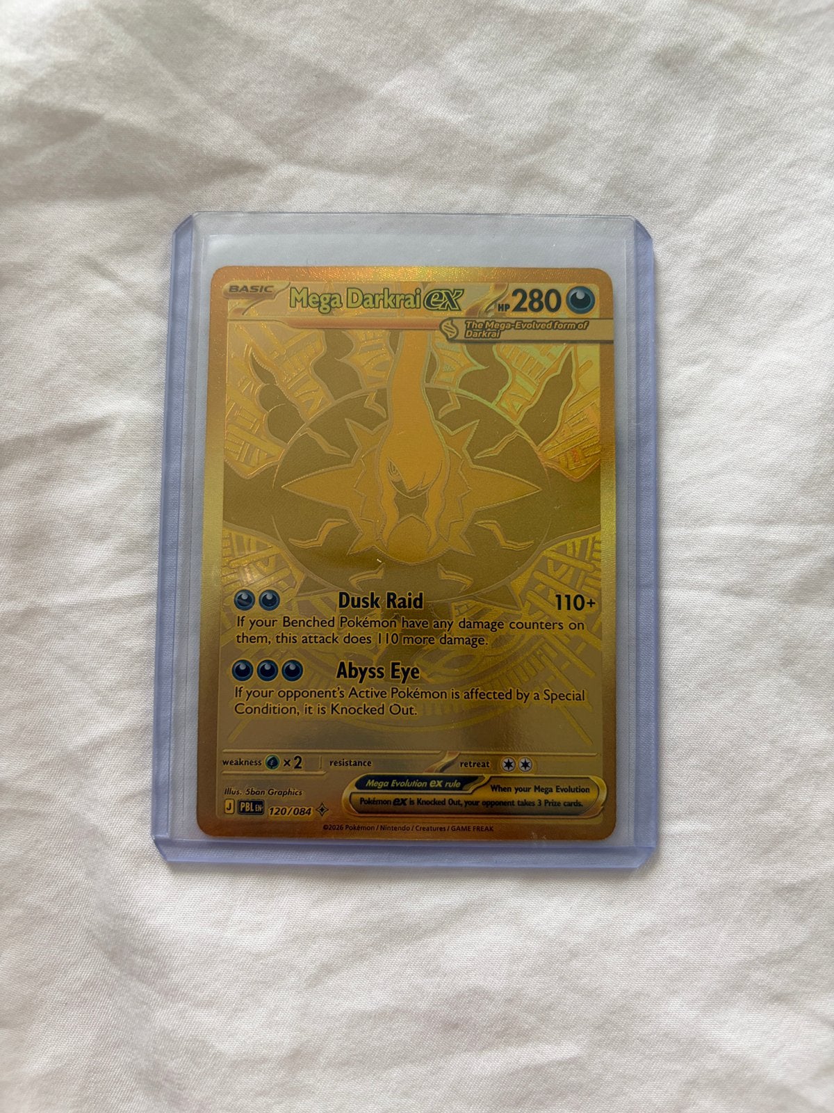 Pokemon Pitch Black Mega Darkrai EX 120/084 goud, Ophalen, Zo goed als nieuw, Losse kaart, Foil
